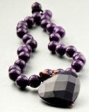 12 mm facetted round stone Jade purple necklace w heart
