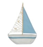 Aqua fabric sail wooden boat orn small