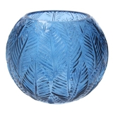 Blue glass leaf impression globe vase