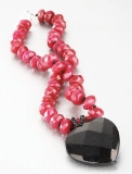 Cerise facetted jade necklace w large black heart