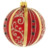 Cherry red bauble with gold glitter stripe pattern