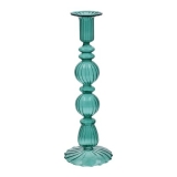 Clear green double ball glass candlestick