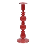 Clear red double ball glass candlestick