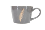 Dk grey Artisan ceramic mug w gold feather