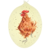 Egg shaped hanging ornament with chicken dec