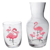 Flamingos glass water carafe and glass