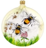 Flattened glass bauble with bees 100 mm