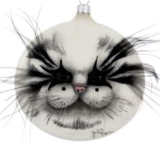 Flattened glass bauble with cat decoration 100mm