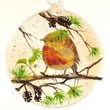 Flattened glass bauble with robin