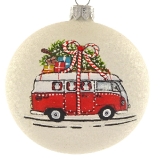 Glass bauble with campervan and tree dec
