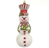 Glass snowman with red hat orn