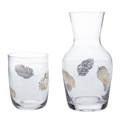 gold-feather-glass-water-carafe-and-glass