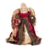 Goodwill Resin and Fabric Tree Top Angel Burgundy and Cream (20 cm)