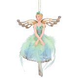 Resin/fabric pale blue/green/gold fairy 