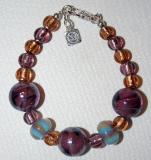 Lampwork & glass bead bracelet lilac/gold/blue