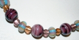 Lampwork & glass bead necklace lilac/gold/blue