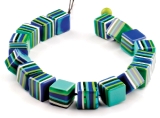 Large striped cube necklace blue/green