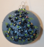 Matt blue baubles with blue/green irid decoration