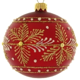 Matt red bauble with gold decoration, 80 mm