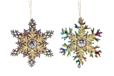 Multi peacock/gold glitter snowflake w jewel