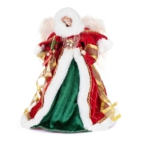 Porcelain/fabric angel tree topper red/green 31cm