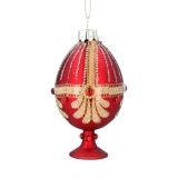 Red glass jewelled egg on stand