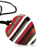 Red white black stripe heart pendant