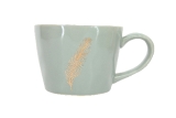 Sage Artisan ceramic mug w gold feather