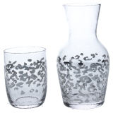 Silver foiled leopard glass water carafe aand glass