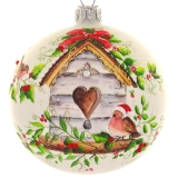 White bauble with birdhouse decoration 100mm